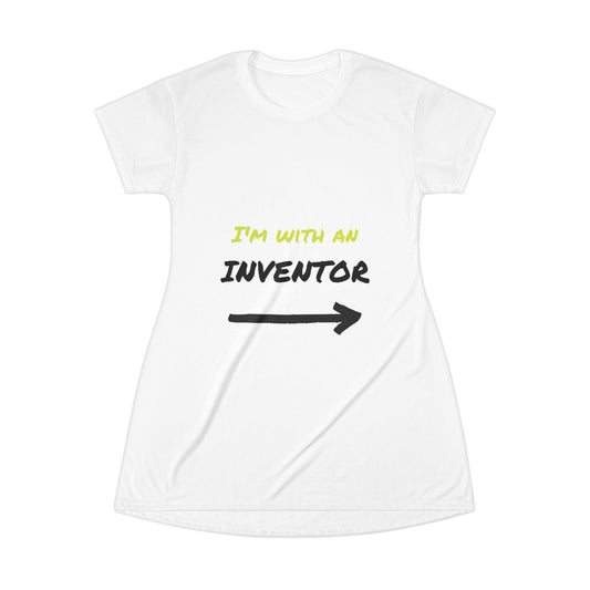 Inventor's Companion T-Shirt Dress, Gift for Inventors, Fun Casual Dress, Creative Outfit, Summer Fashion, Unique Inventor Apparel